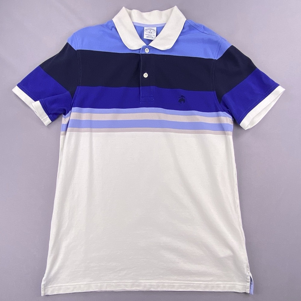 Brooks Brothers Polo Shirt Mens M Blue Striped Slim Fit Performance Preppy